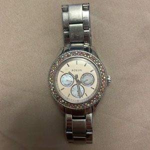 Fossil es3050 women’s pave bezel watch stainless steel